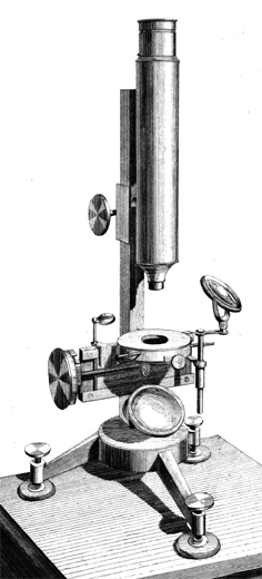 Mikroskop von Utzschneider und Fraunhofer in M&uuml;nchen. Abb.: Ausschnitt aus Lithographie um 1820