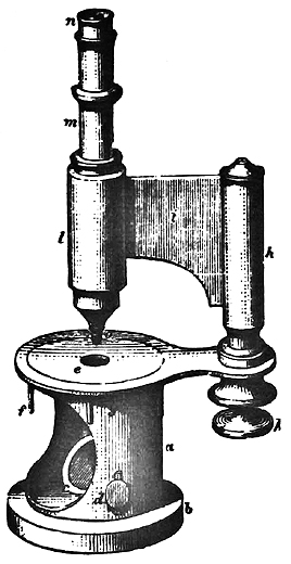 Gro&szlig;es Trommelmikroskop von Oberhaeuser; Abb. aus: A. Hannover: Das Mikroskop, Leopold Voss, Leipzig 1854